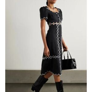 Farm Rio Women's Black Short Sleeve Lenzing Ecovero Euroflax Maxi Dress Large